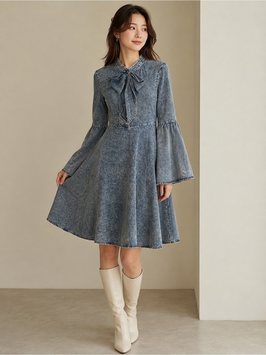 For Her NYC Dresses & Skirts - NWT For Her NYC Acid Wash Denim Bow Tie Dress Size Medium 💙